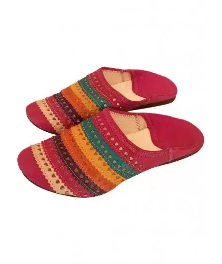 Multicolored leather and wool slippers
