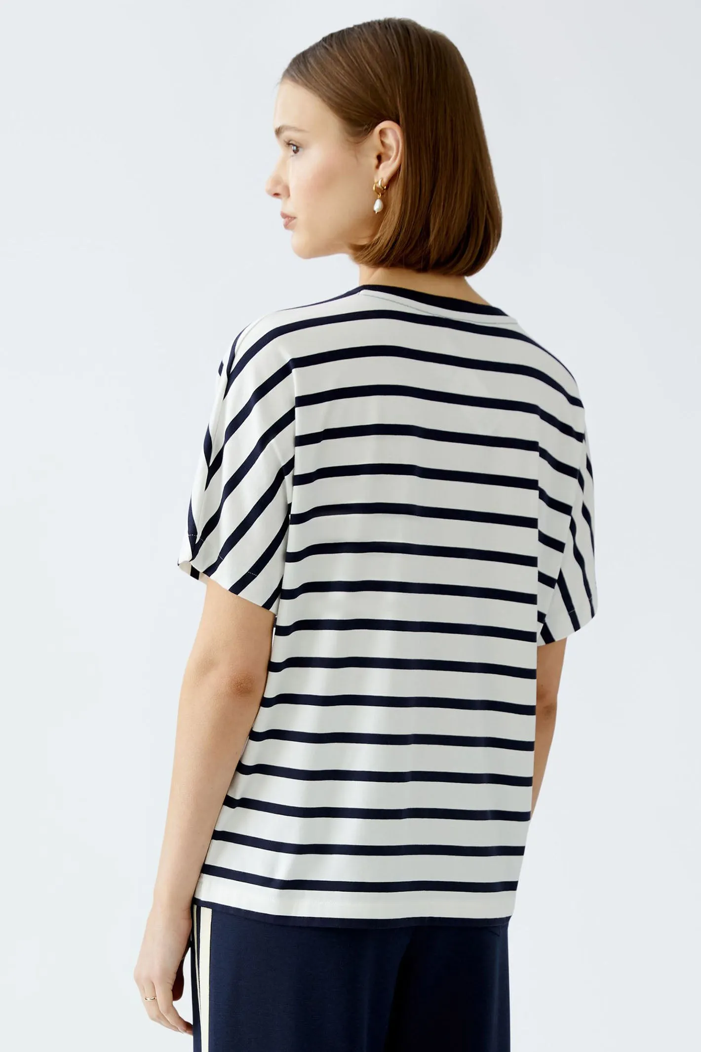 Oui 91839 White Blue Stripe Paris Motif T-Shirt