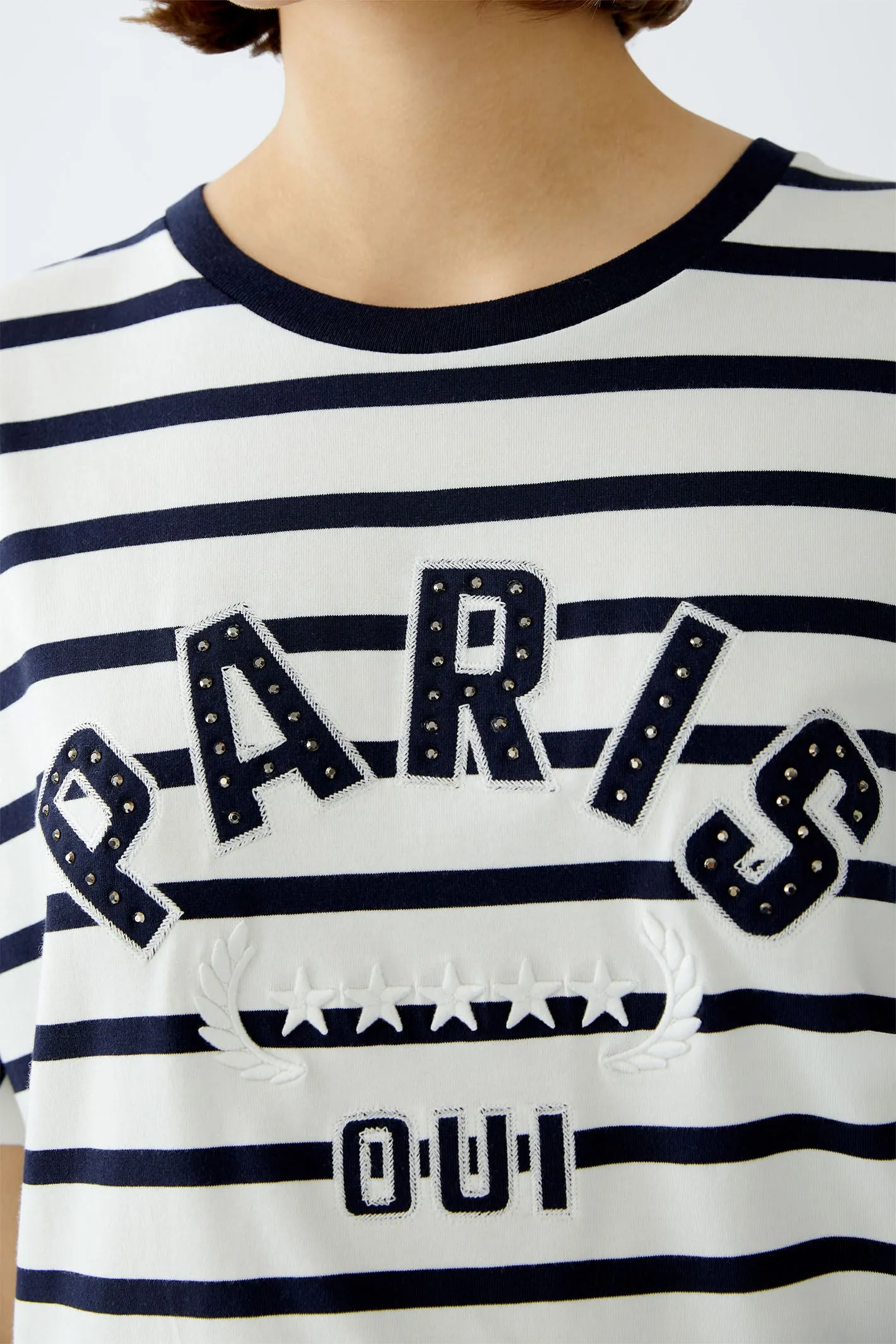 Oui 91839 White Blue Stripe Paris Motif T-Shirt