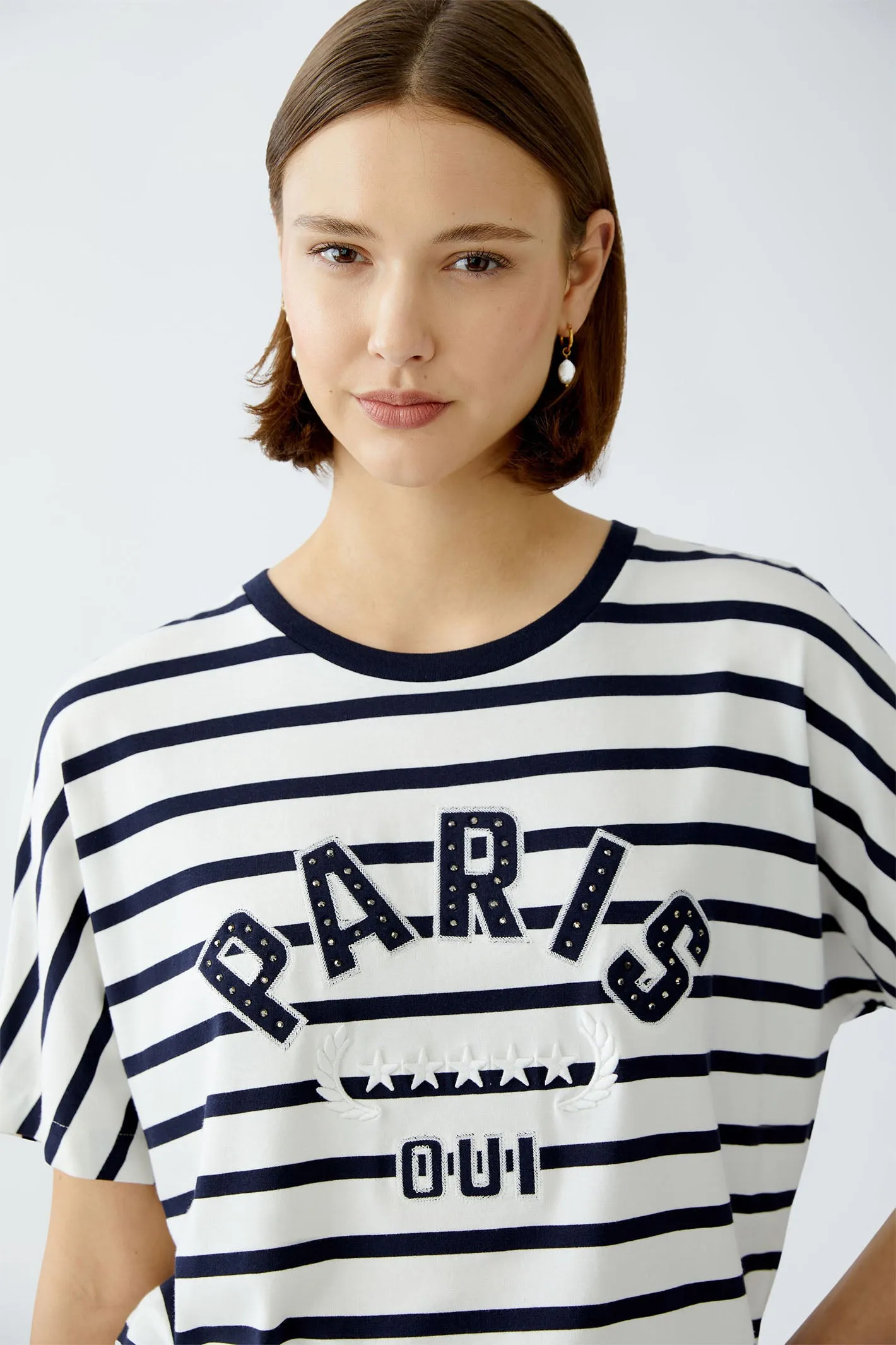 Oui 91839 White Blue Stripe Paris Motif T-Shirt