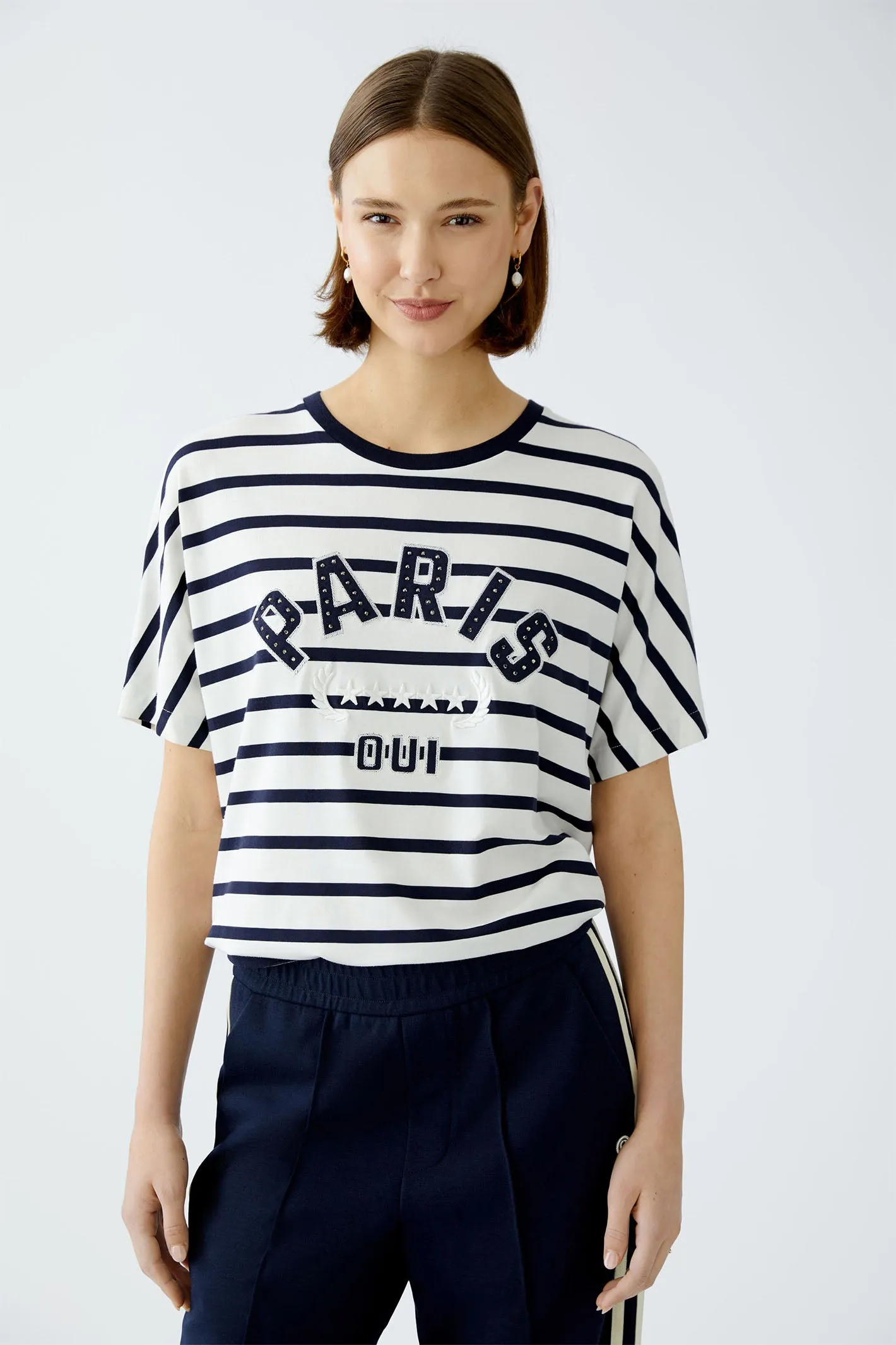 Oui 91839 White Blue Stripe Paris Motif T-Shirt