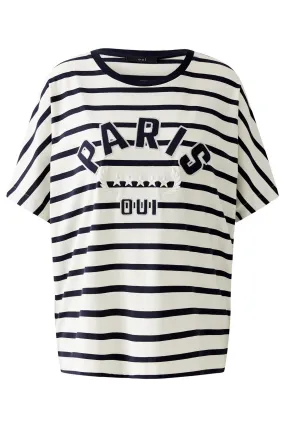 Oui 91839 White Blue Stripe Paris Motif T-Shirt