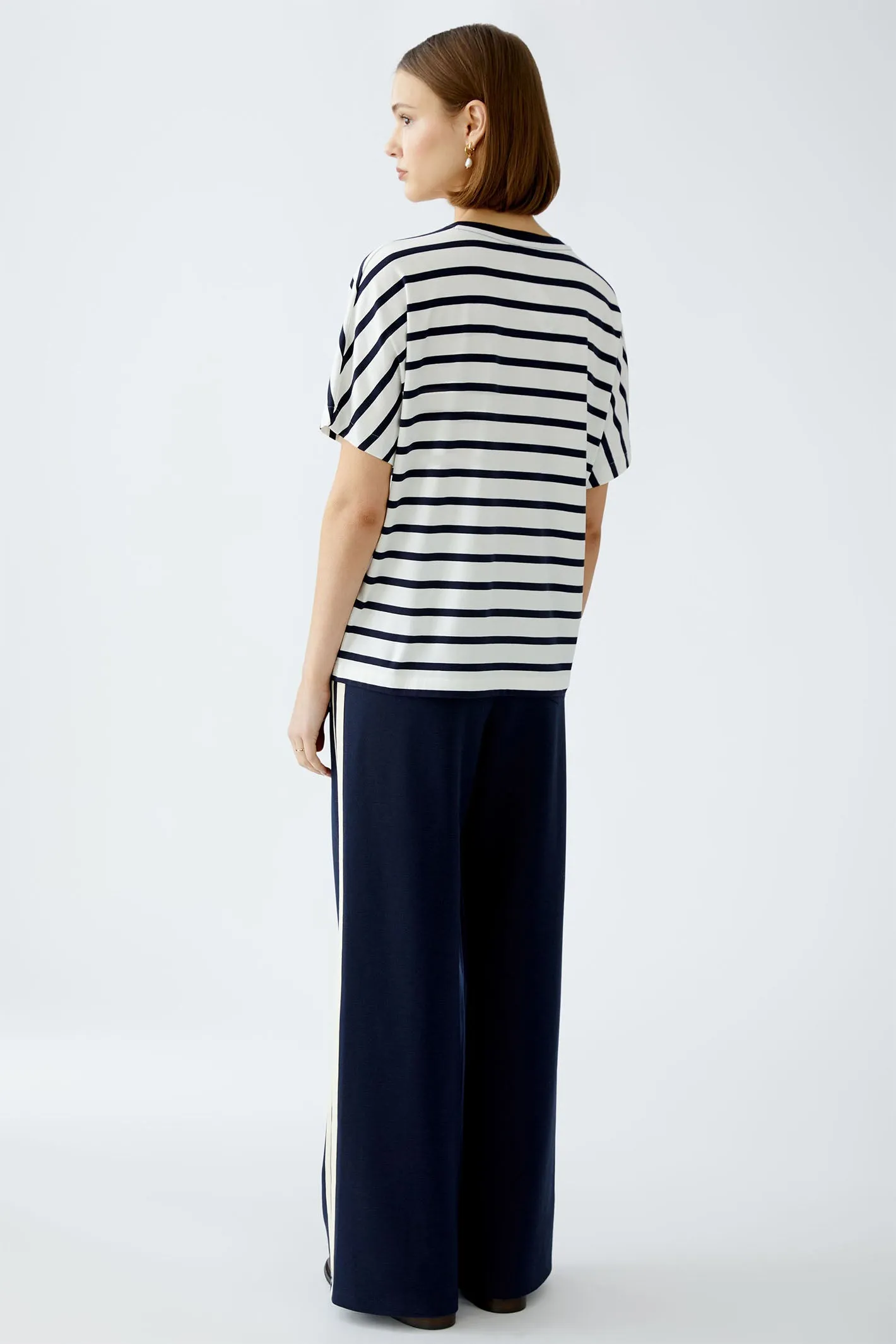 Oui 91839 White Blue Stripe Paris Motif T-Shirt