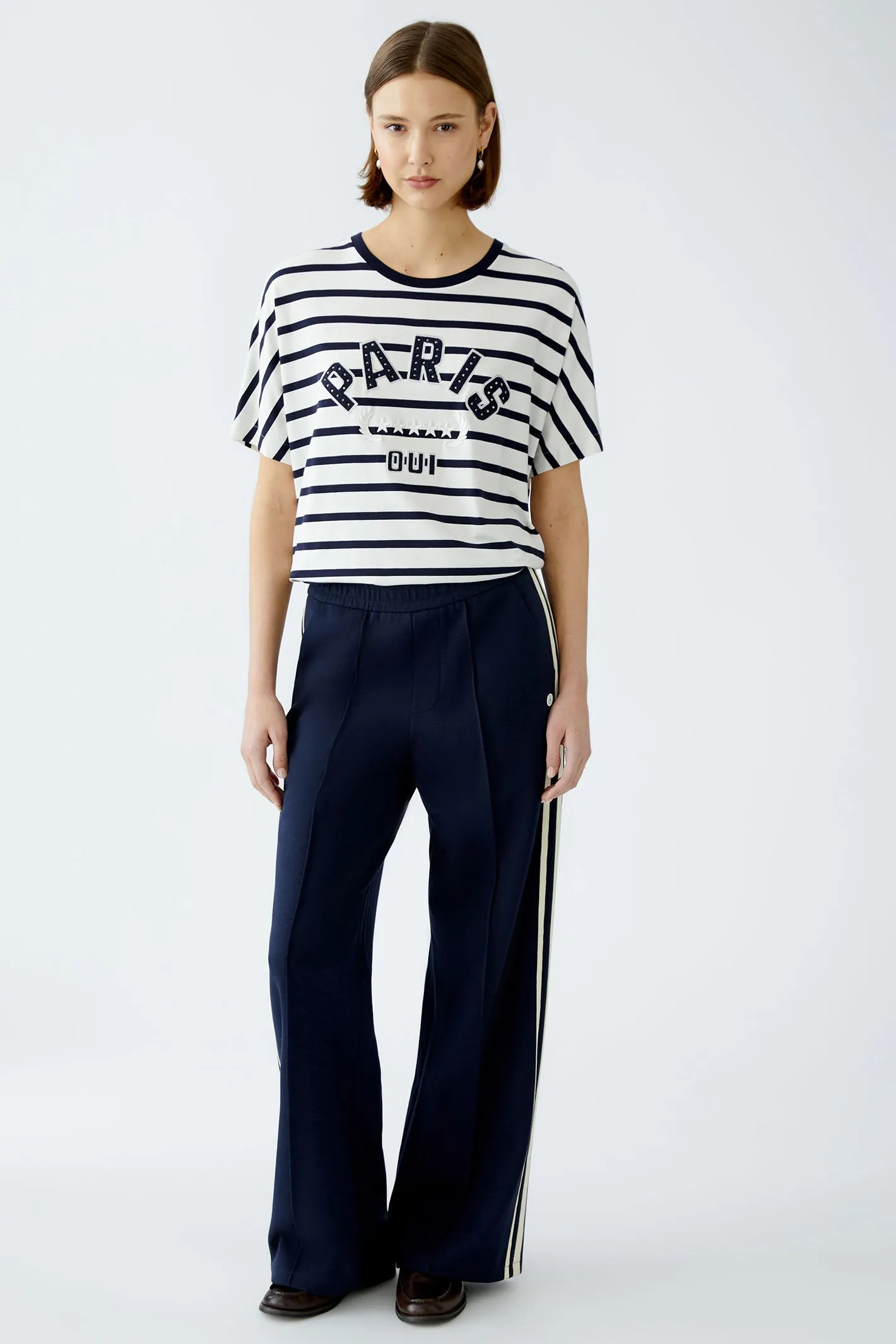 Oui 91839 White Blue Stripe Paris Motif T-Shirt