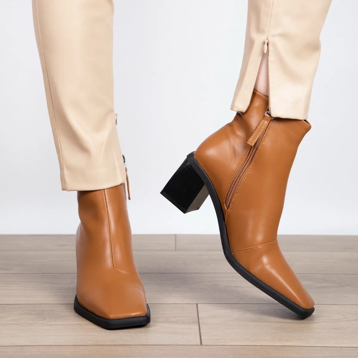 RAID Floriana Block Heeled Ankle Boot in Tan