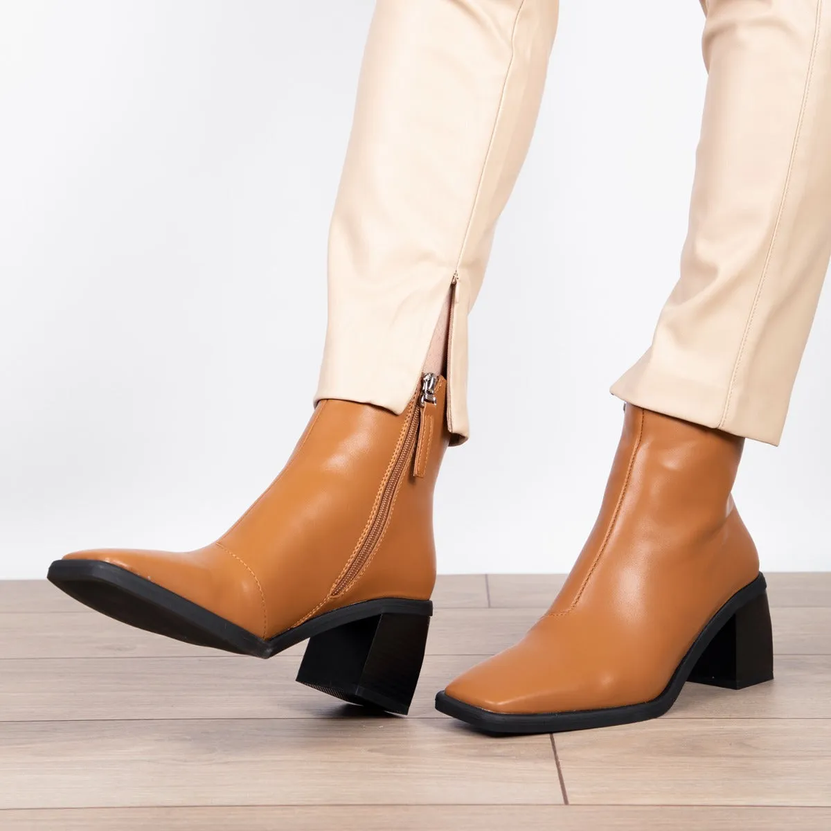RAID Floriana Block Heeled Ankle Boot in Tan