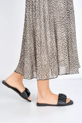 Raye Flat Ruched Sandal in Black