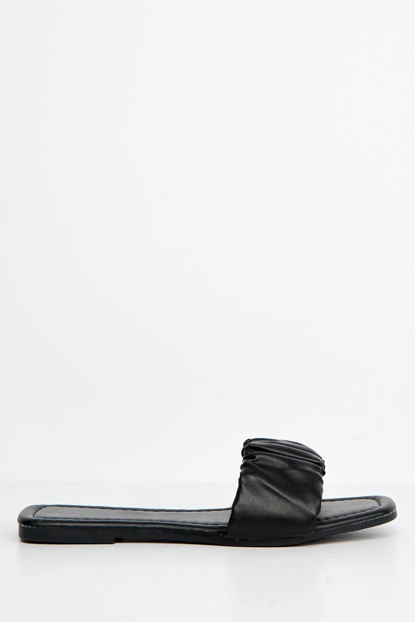 Raye Flat Ruched Sandal in Black
