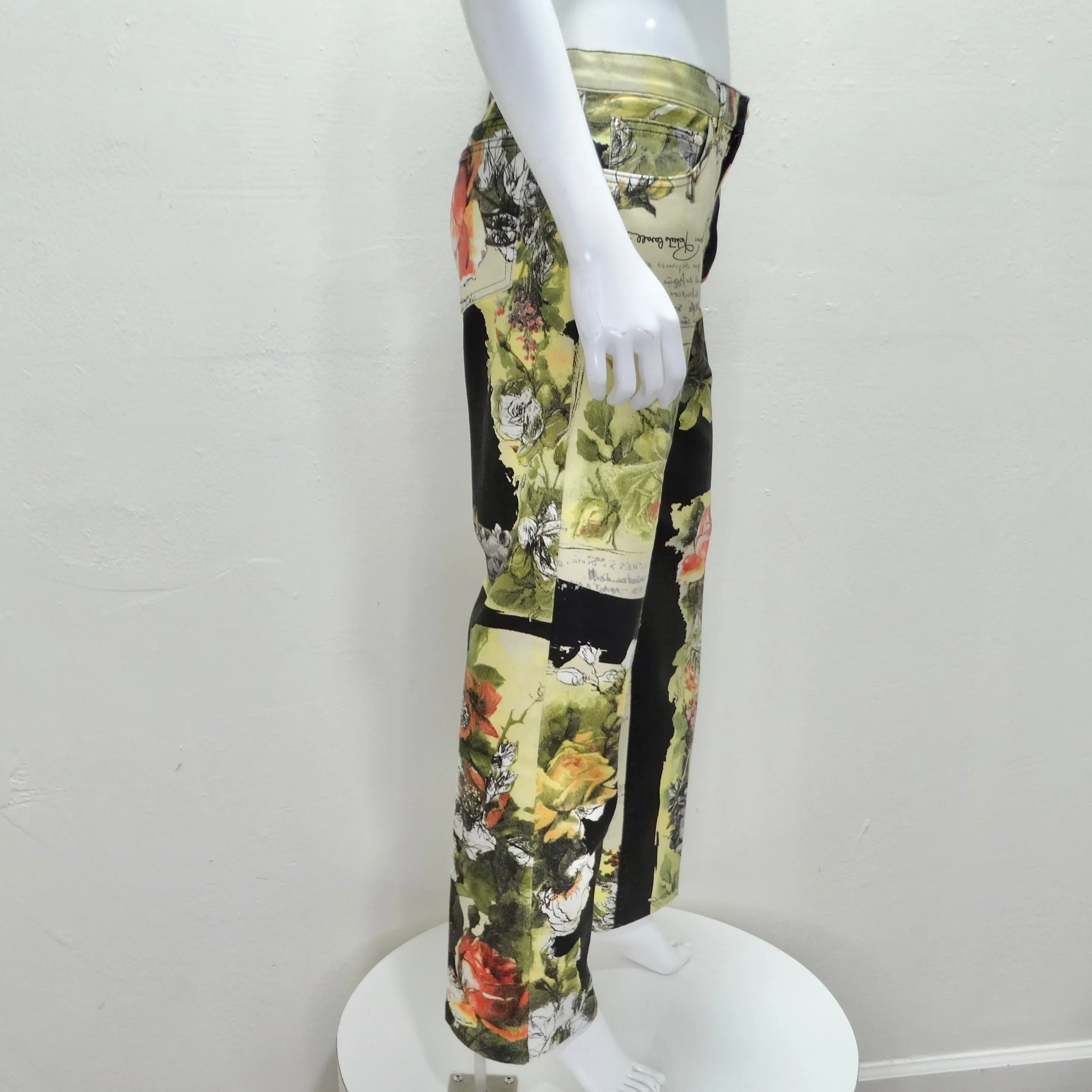 Roberto Cavalli 90s Rose Print Denim Jeans