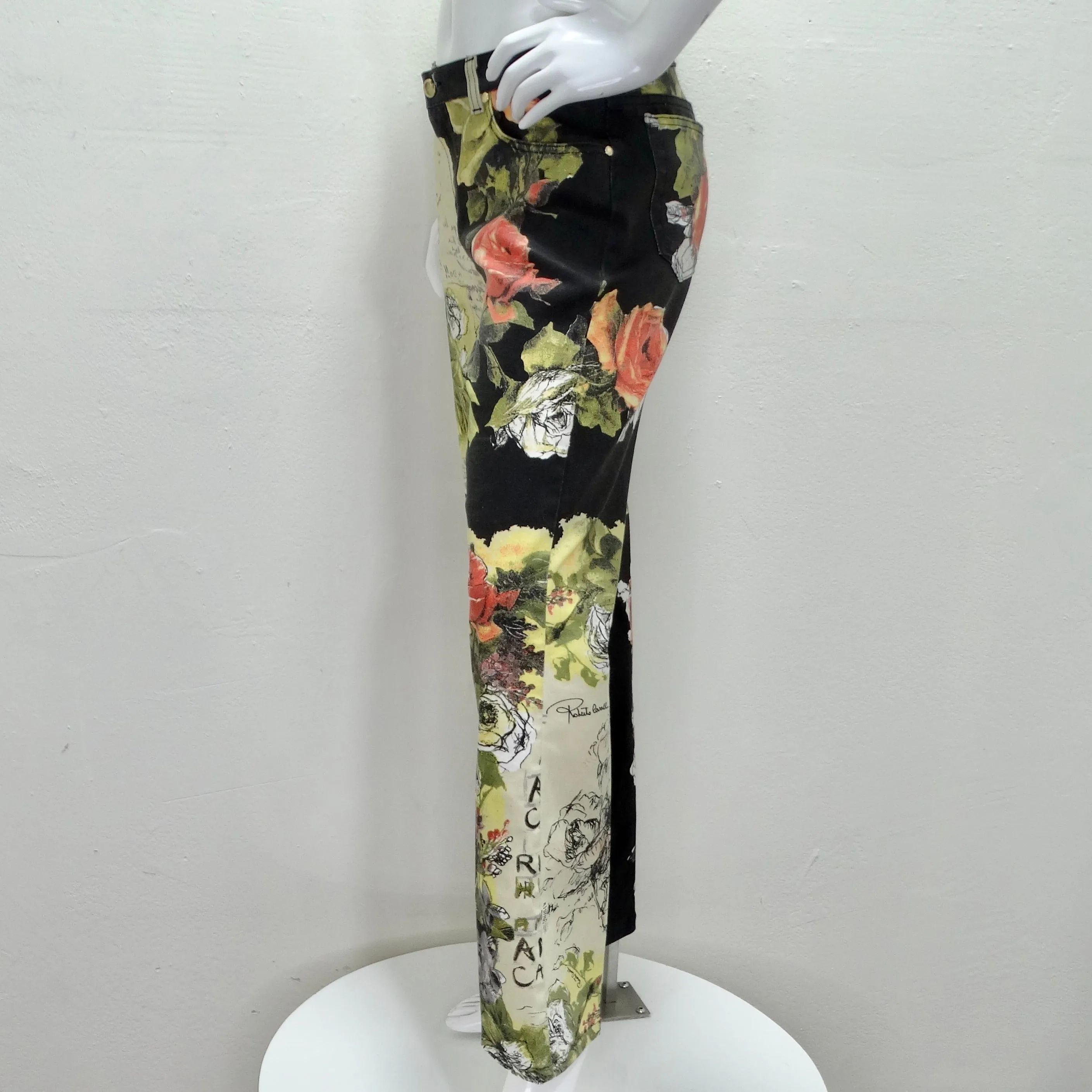 Roberto Cavalli 90s Rose Print Denim Jeans