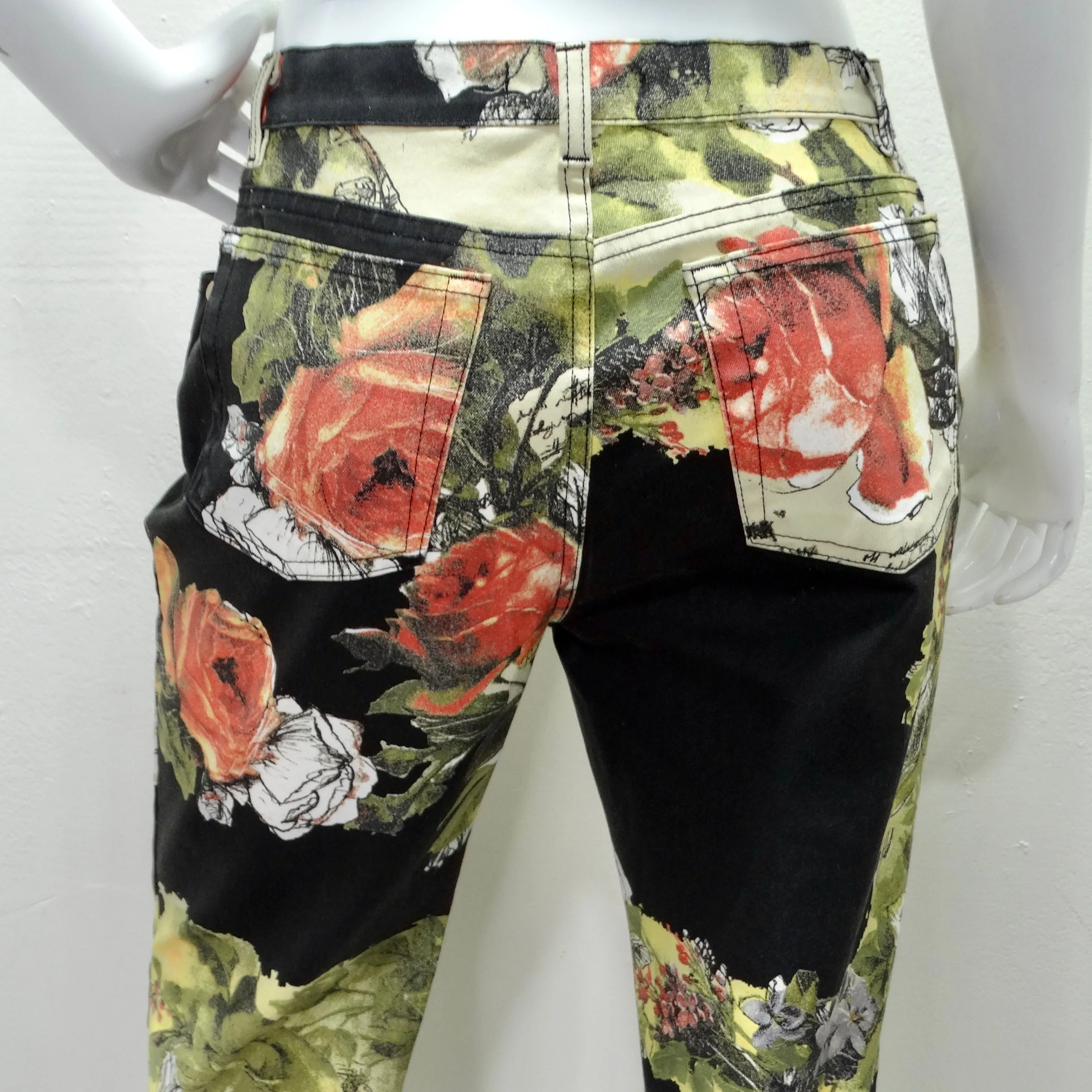 Roberto Cavalli 90s Rose Print Denim Jeans