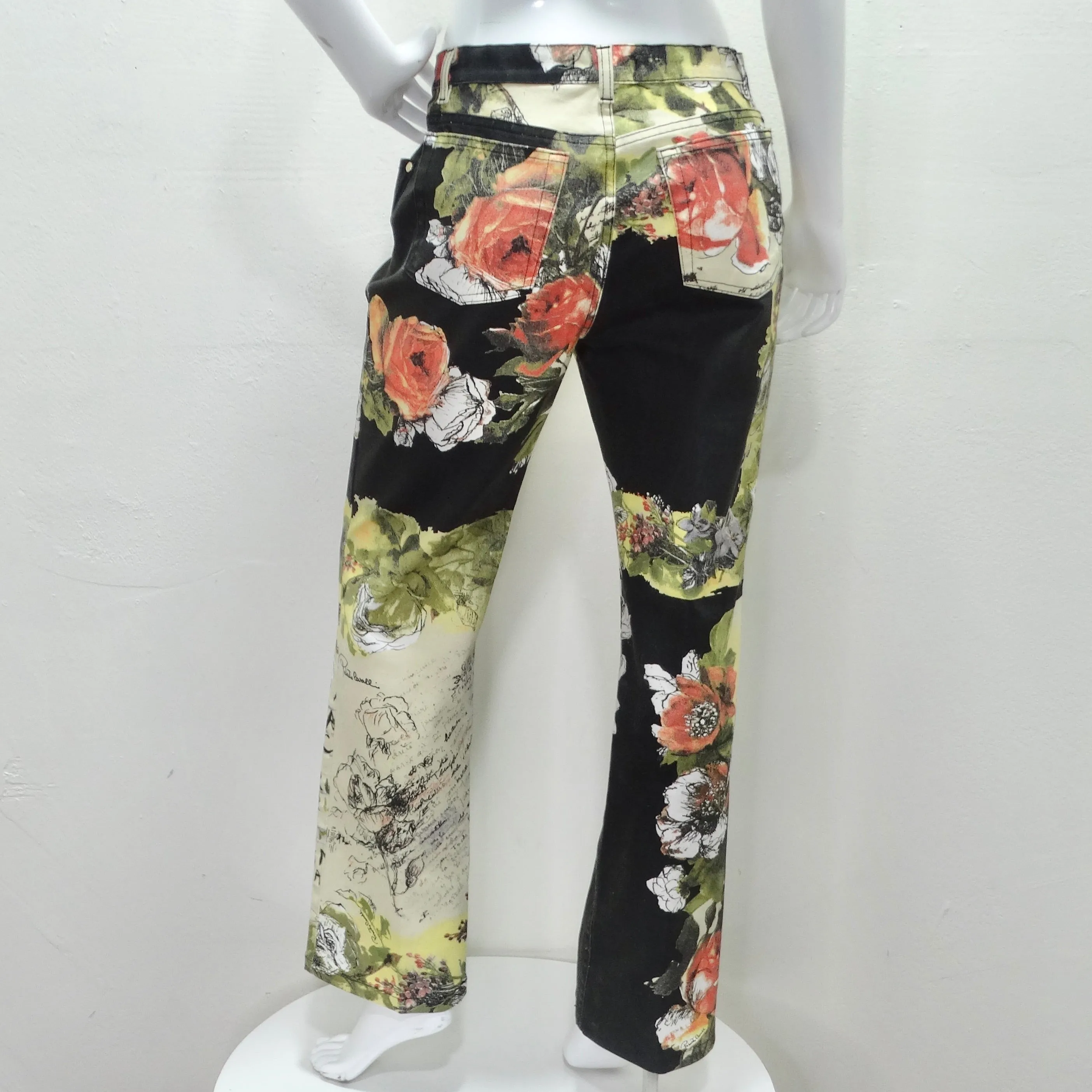 Roberto Cavalli 90s Rose Print Denim Jeans