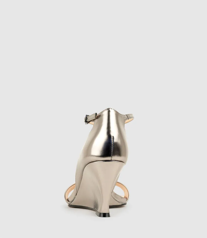SAKURA75 Sandal on Wedge in Pewter High Shine
