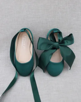 Satin Ballet Flats with Satin Ankle Tie or Ballerina Lace Up