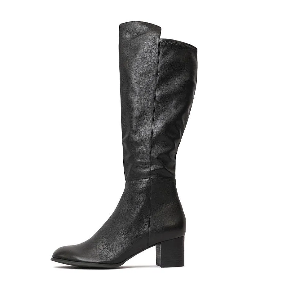 Setley Black/ Black Heel Leather Knee High Boots