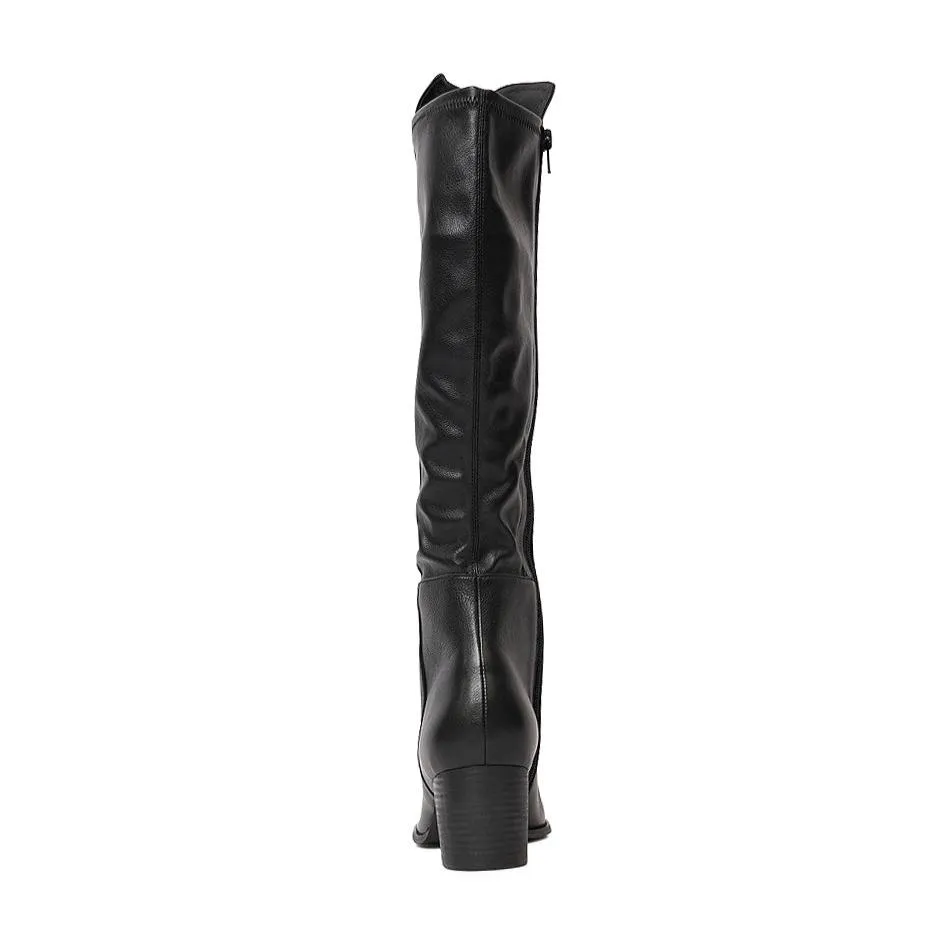 Setley Black/ Black Heel Leather Knee High Boots