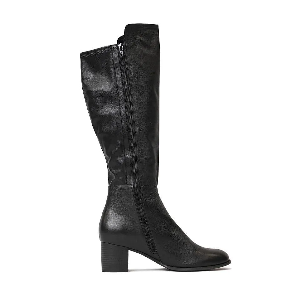 Setley Black/ Black Heel Leather Knee High Boots