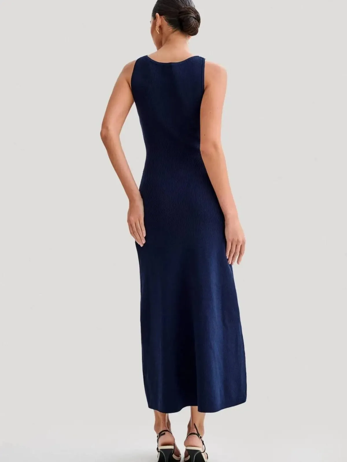 Sophie Navy Button-Front Knit Midi Dress