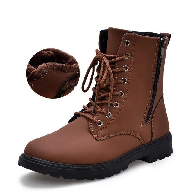 Tactical Waterproof Winter Vintage Leather Biker Boots