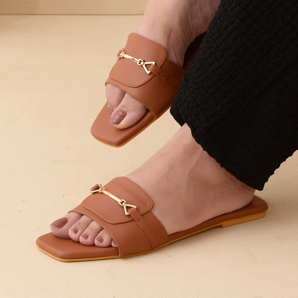 Tan T-Shape Flats