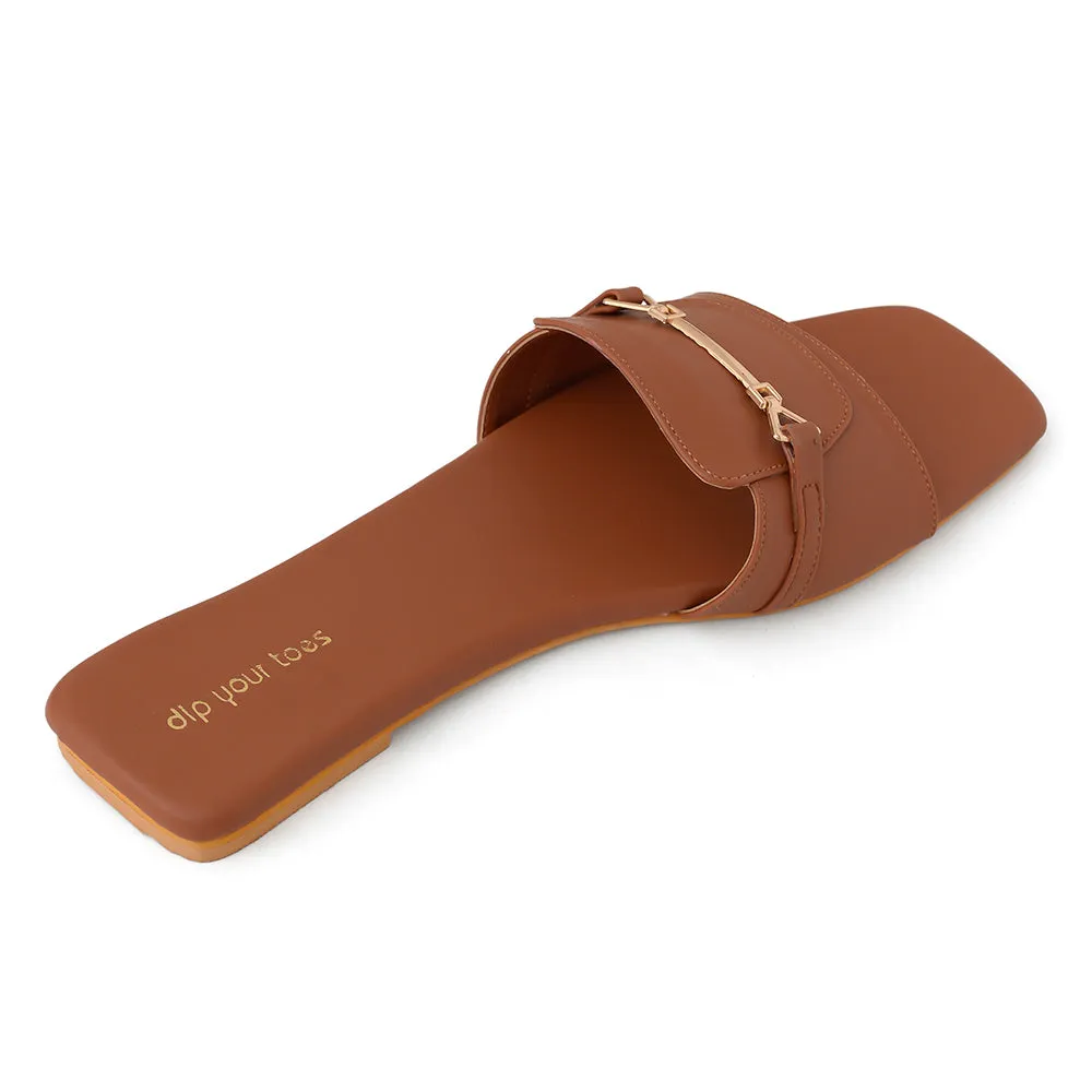 Tan T-Shape Flats