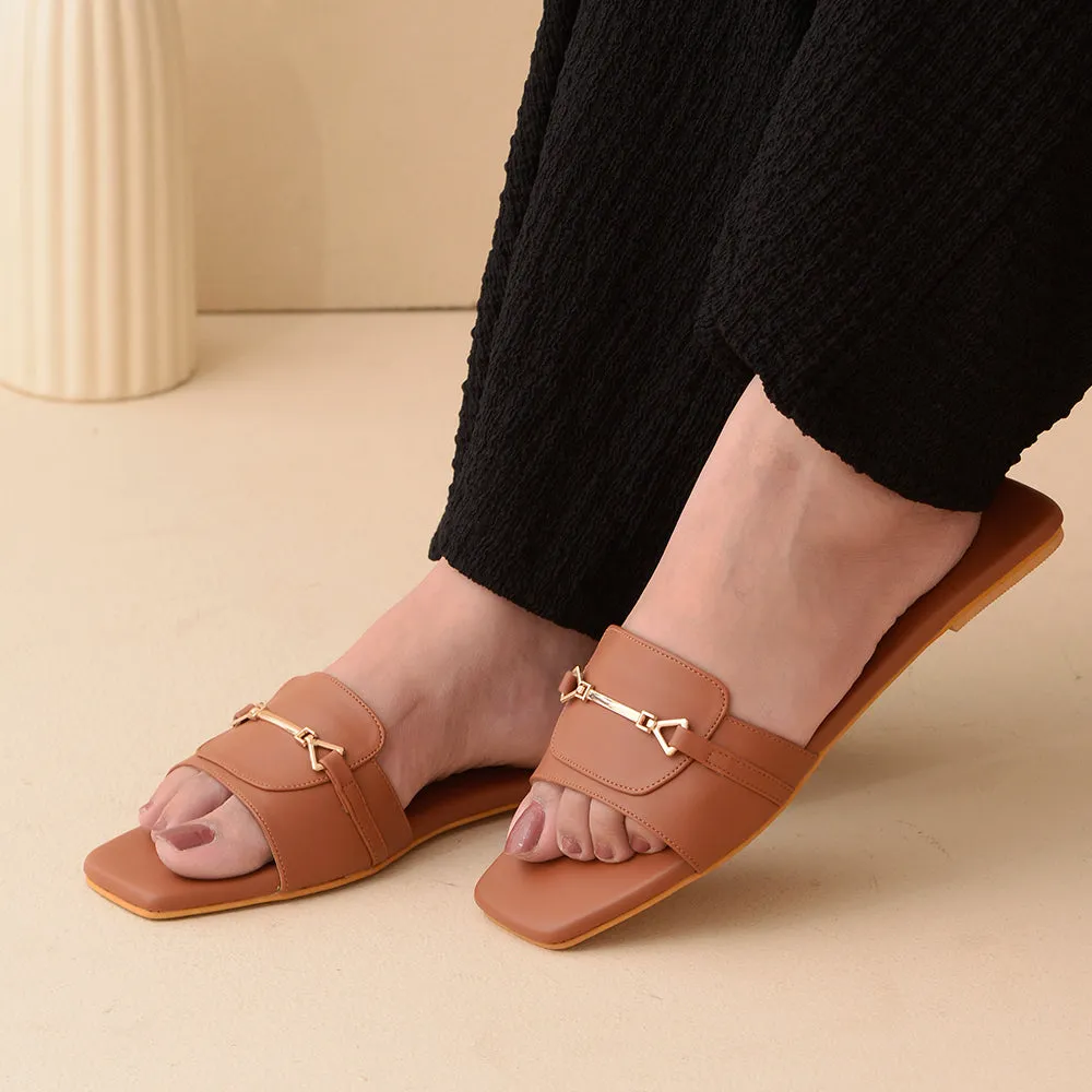 Tan T-Shape Flats