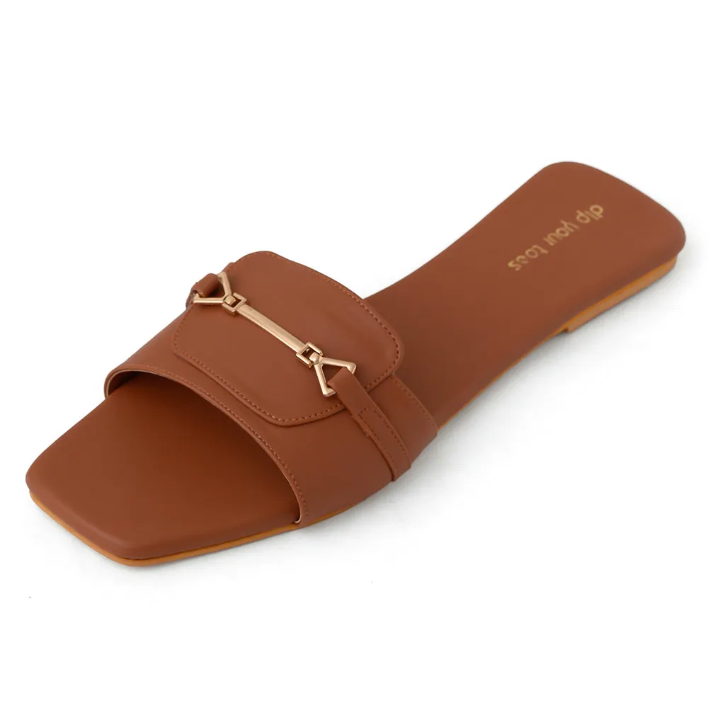 Tan T-Shape Flats