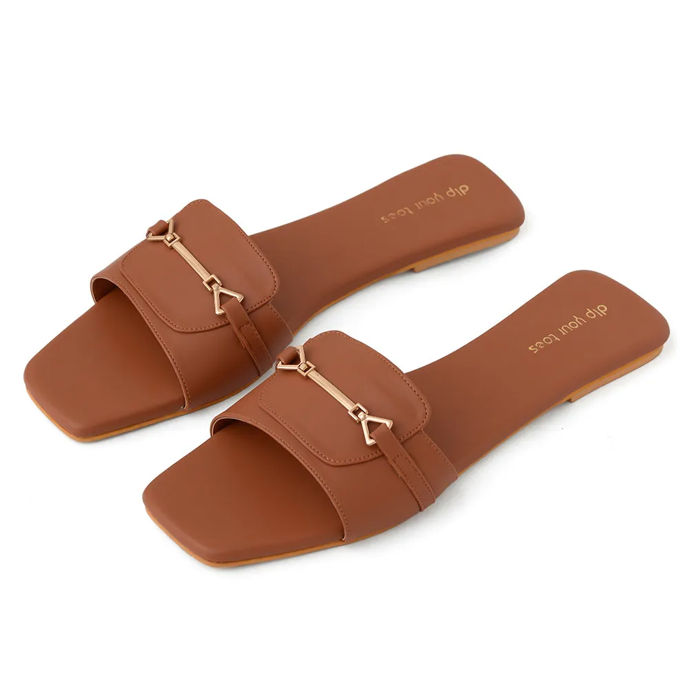 Tan T-Shape Flats
