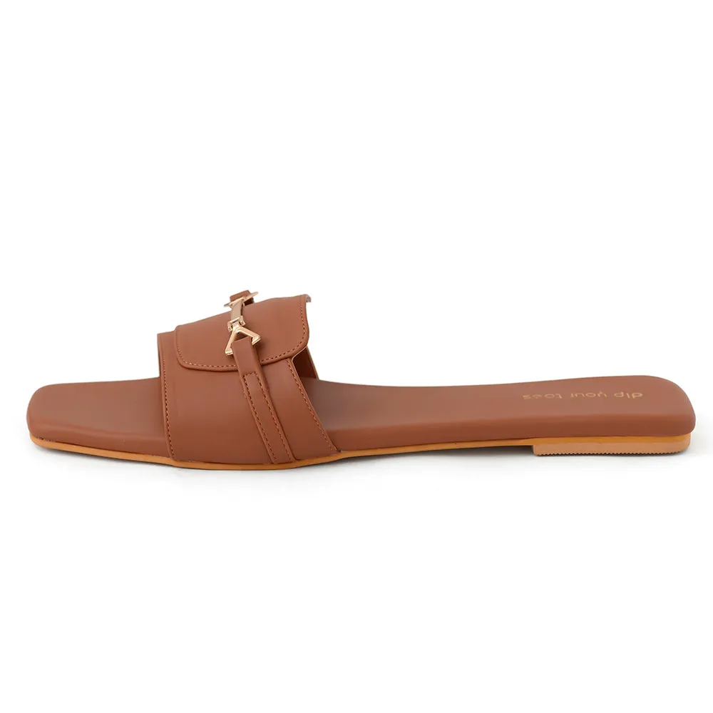 Tan T-Shape Flats