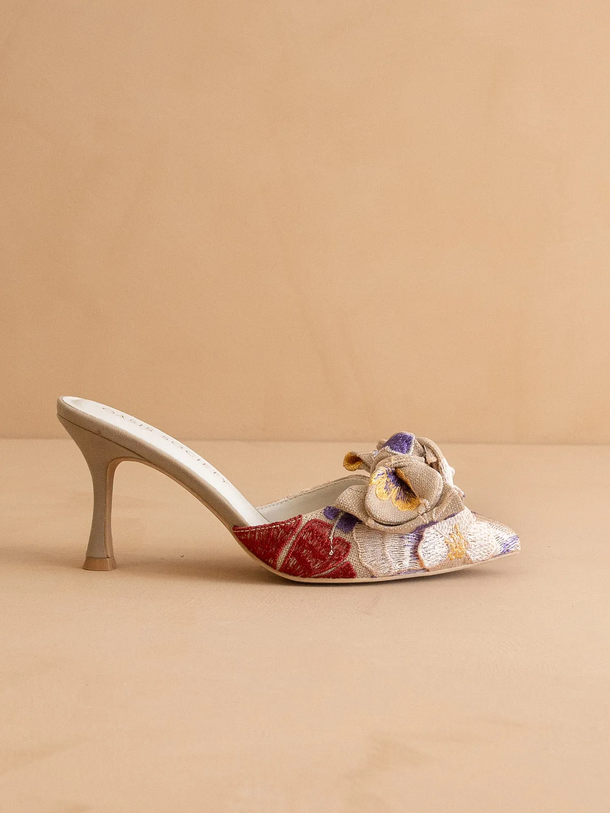 The Jane | Floral Pointed Toe Bow Accent Kitten Heel