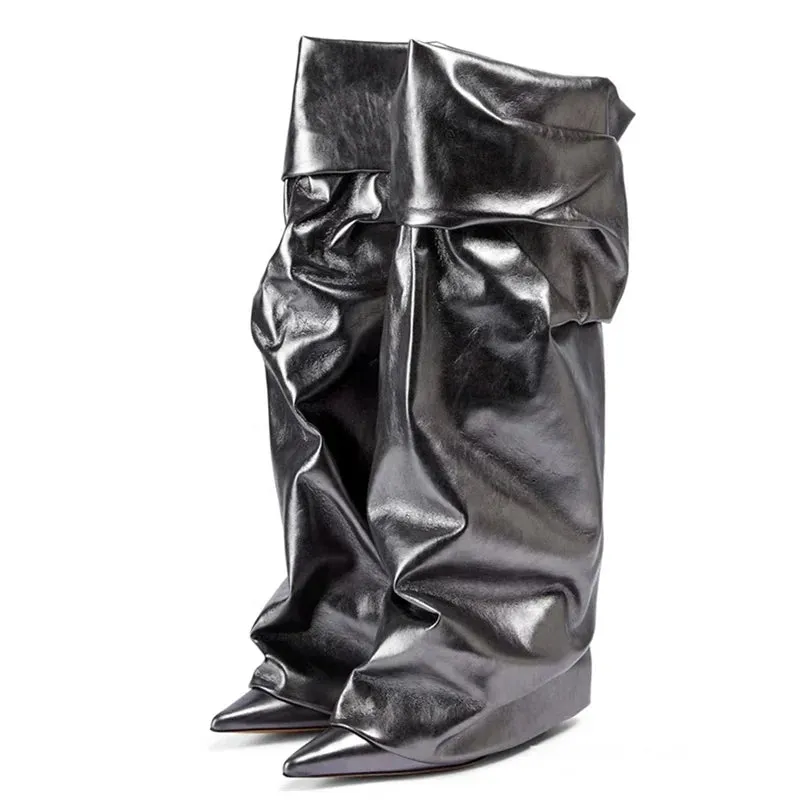 Trend4us Luxe Slouchy Metallic Leather Boots
