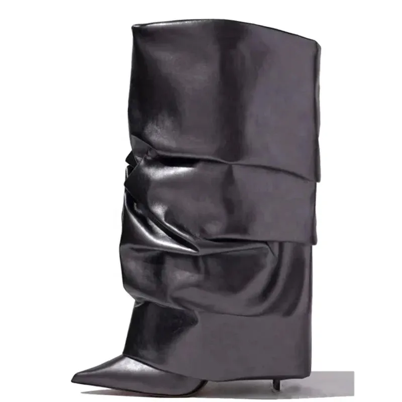 Trend4us Luxe Slouchy Metallic Leather Boots