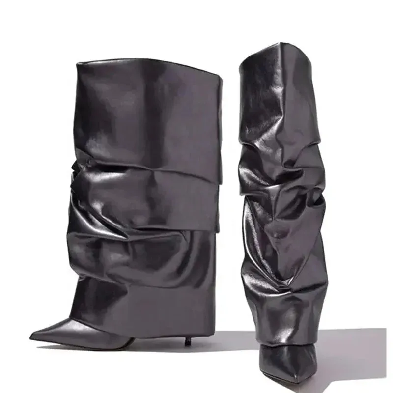 Trend4us Luxe Slouchy Metallic Leather Boots