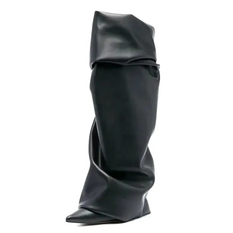 Trend4us Luxe Slouchy Metallic Leather Boots