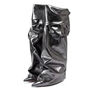 Trend4us Luxe Slouchy Metallic Leather Boots