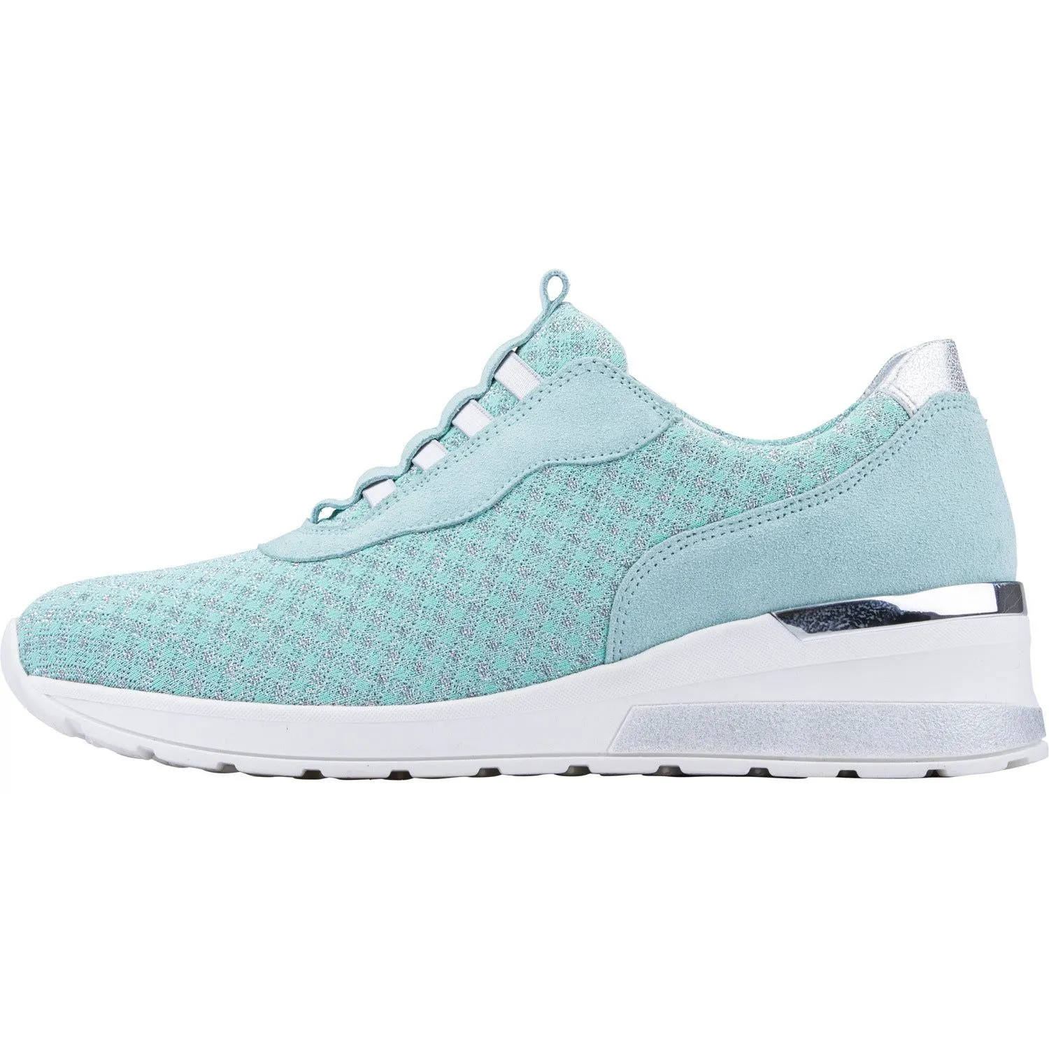 Waldlaufer 939H51 321 252 H-Clara Ladies Mint And Silver Leather & Textile Elasticated Trainers