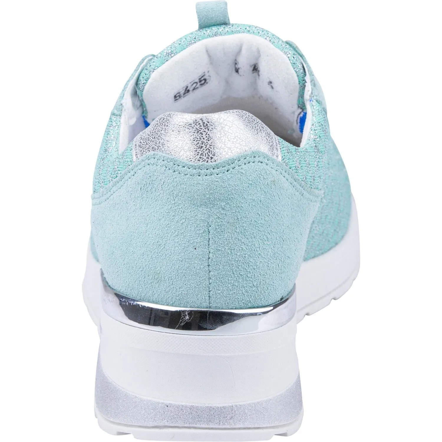 Waldlaufer 939H51 321 252 H-Clara Ladies Mint And Silver Leather & Textile Elasticated Trainers