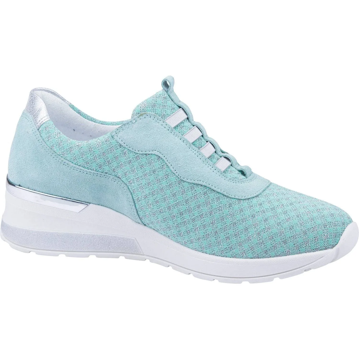 Waldlaufer 939H51 321 252 H-Clara Ladies Mint And Silver Leather & Textile Elasticated Trainers