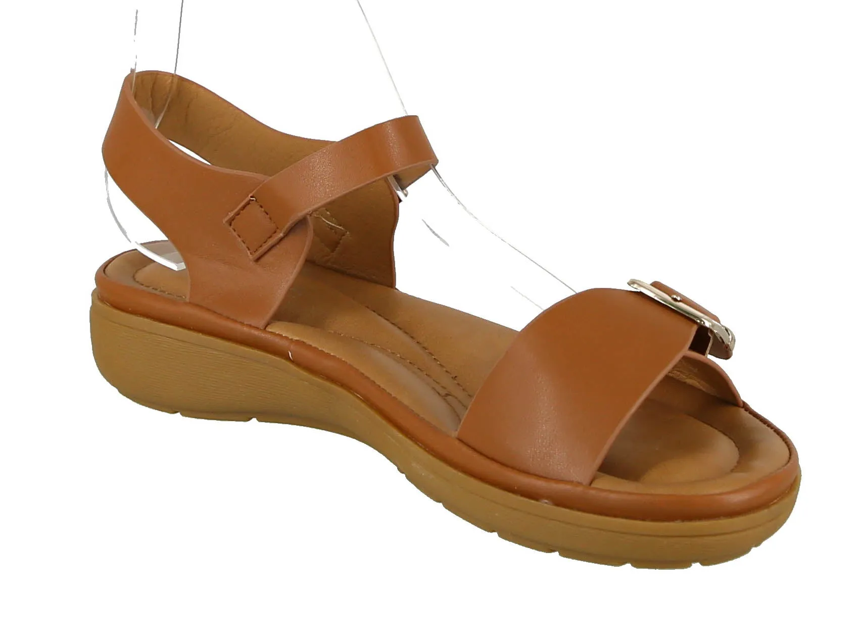 WOMAN'S SHOES TAN PU LEATHER COMFORT SANDALS AGAVE-1