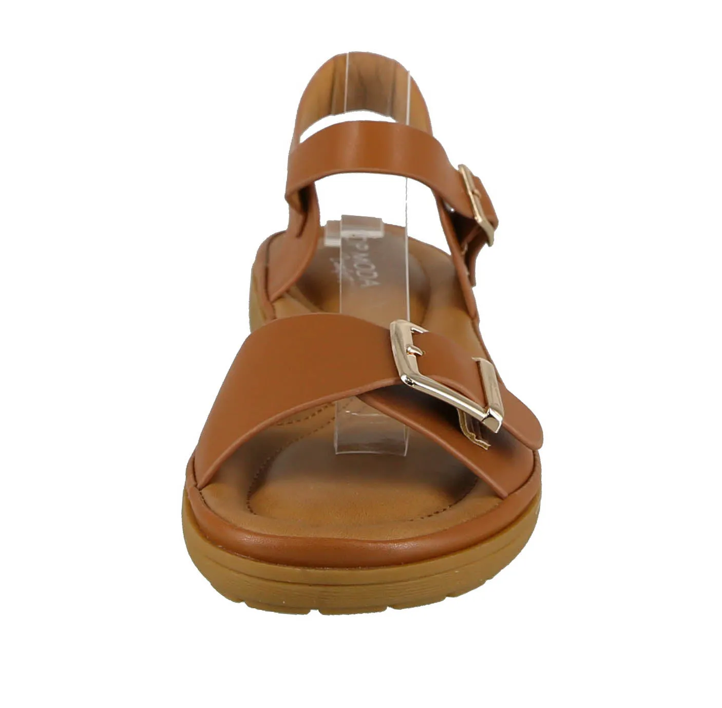 WOMAN'S SHOES TAN PU LEATHER COMFORT SANDALS AGAVE-1
