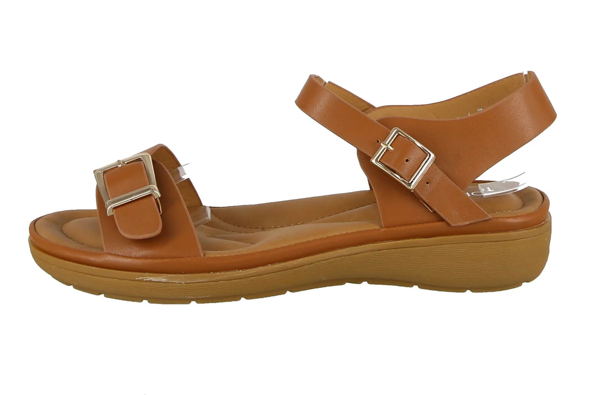 WOMAN'S SHOES TAN PU LEATHER COMFORT SANDALS AGAVE-1