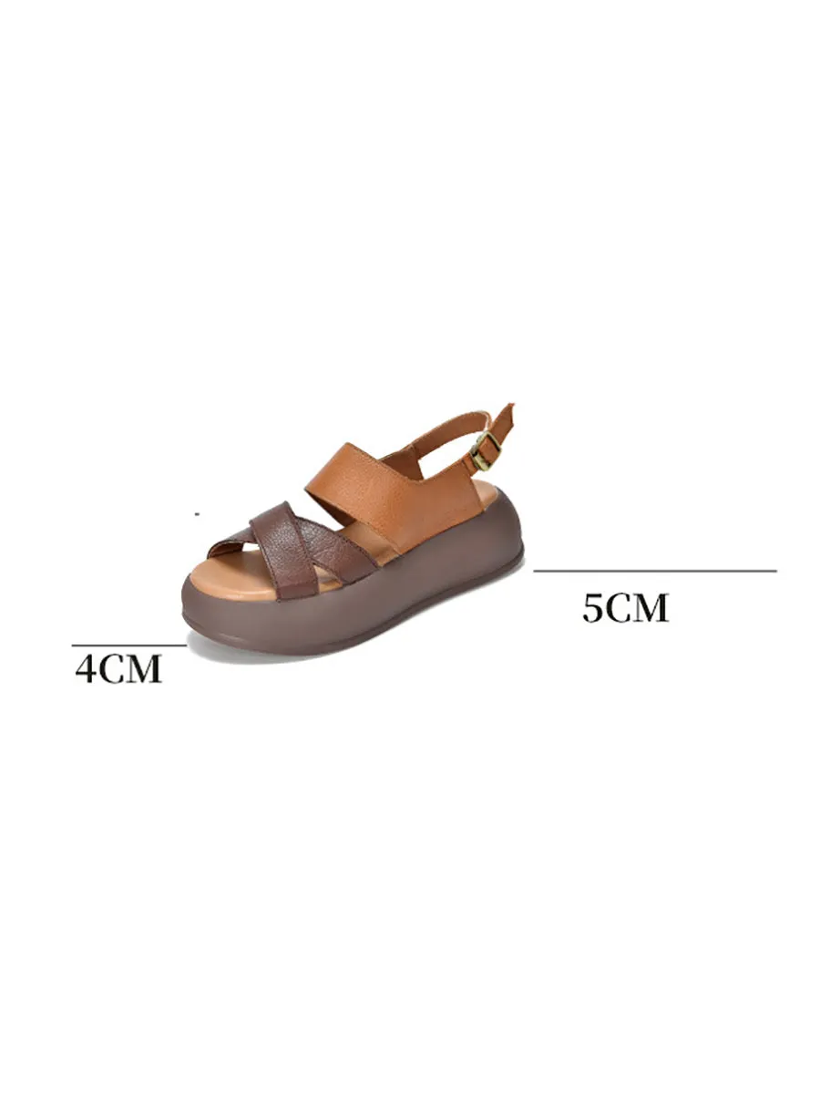 Women Summer Colorblock Leather Platform Sandal