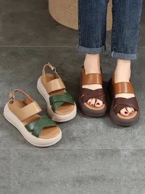 Women Summer Colorblock Leather Platform Sandal