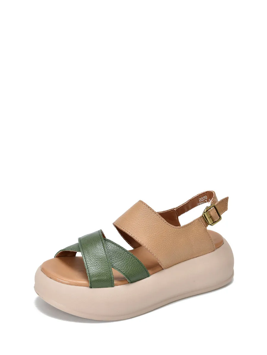 Women Summer Colorblock Leather Platform Sandal