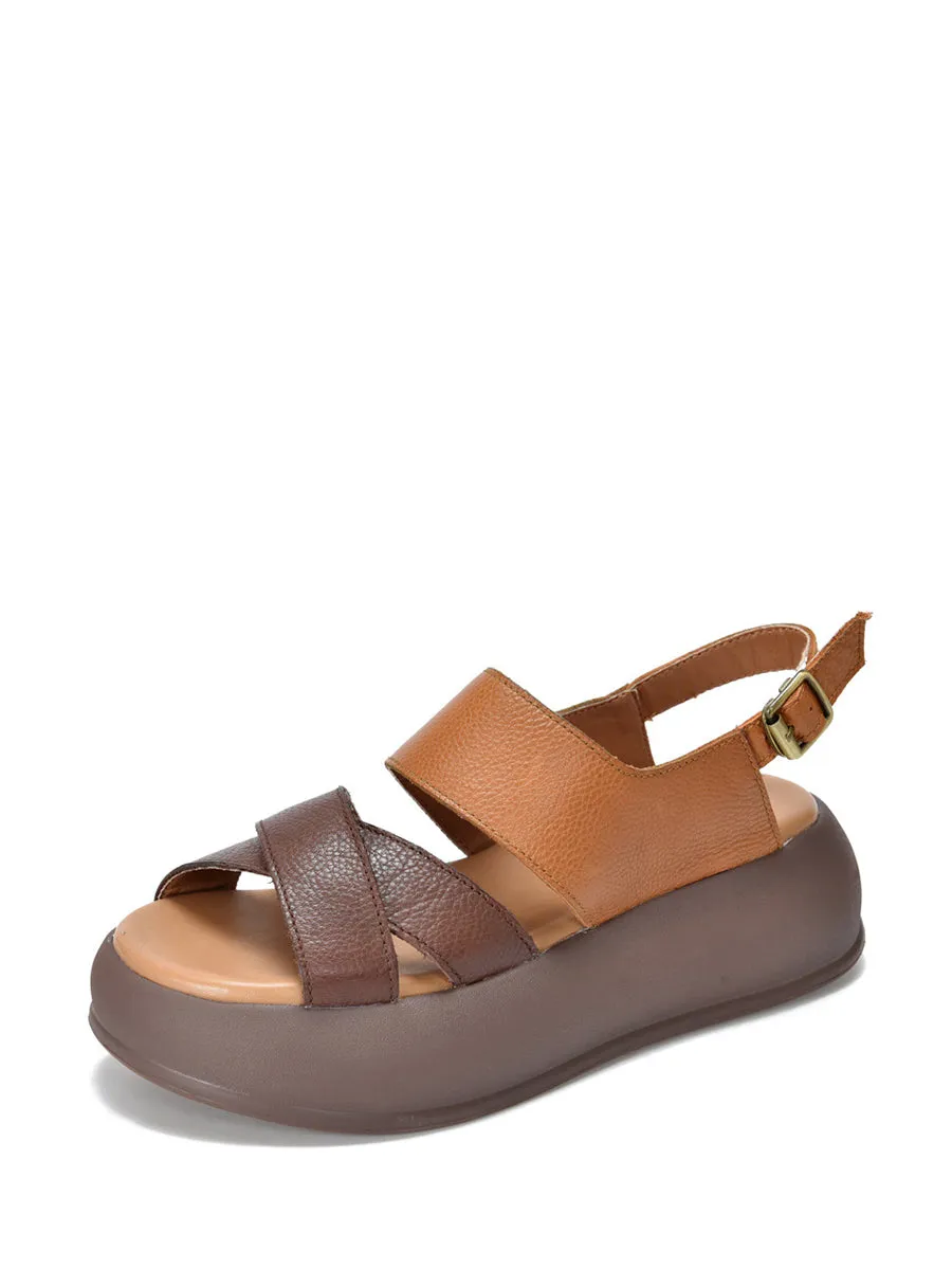 Women Summer Colorblock Leather Platform Sandal