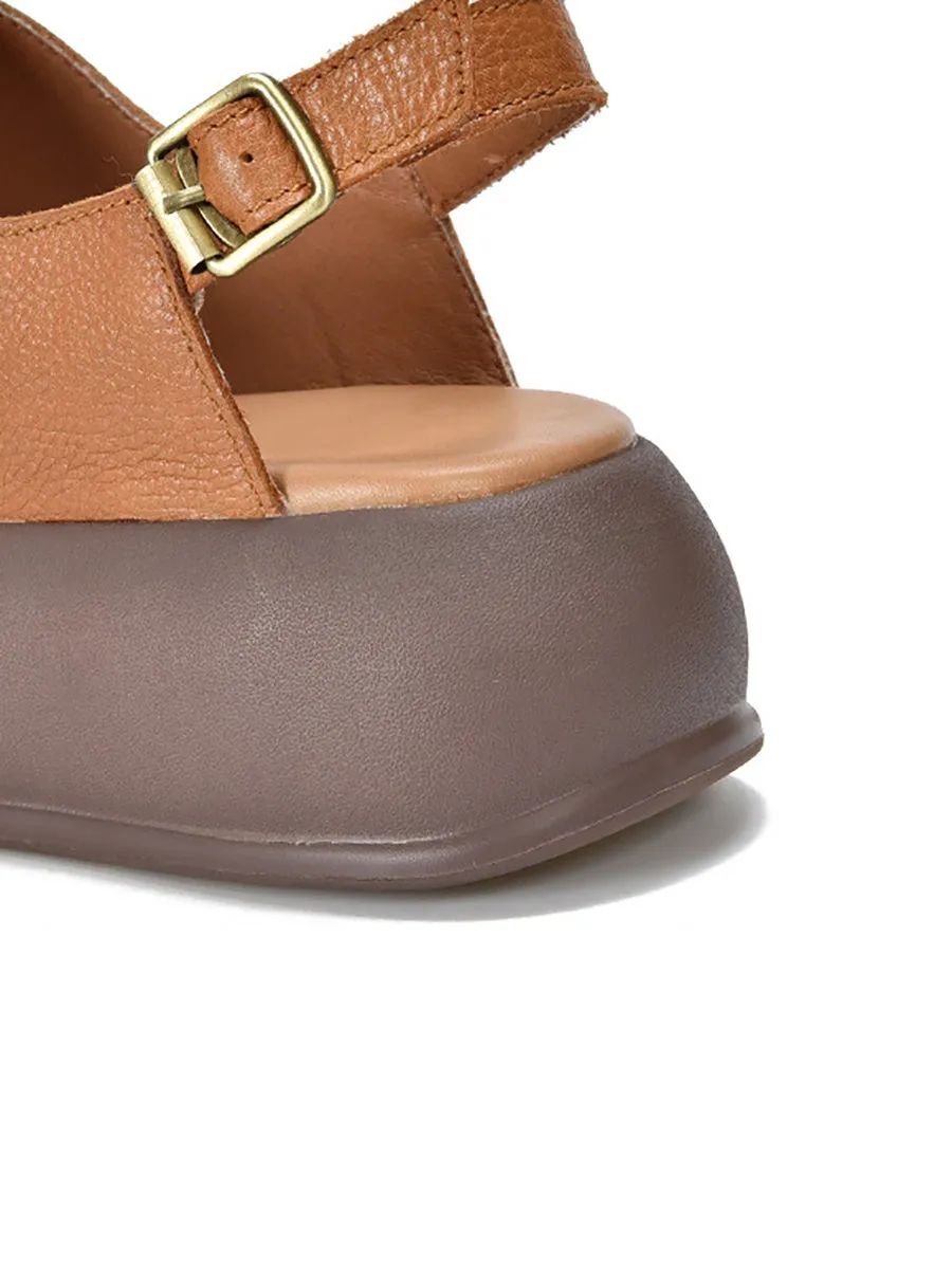 Women Summer Colorblock Leather Platform Sandal