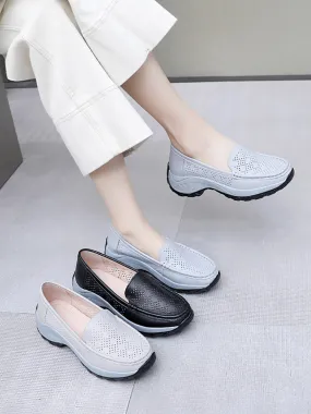 Women Summer Leather Cutout Platform Shoes