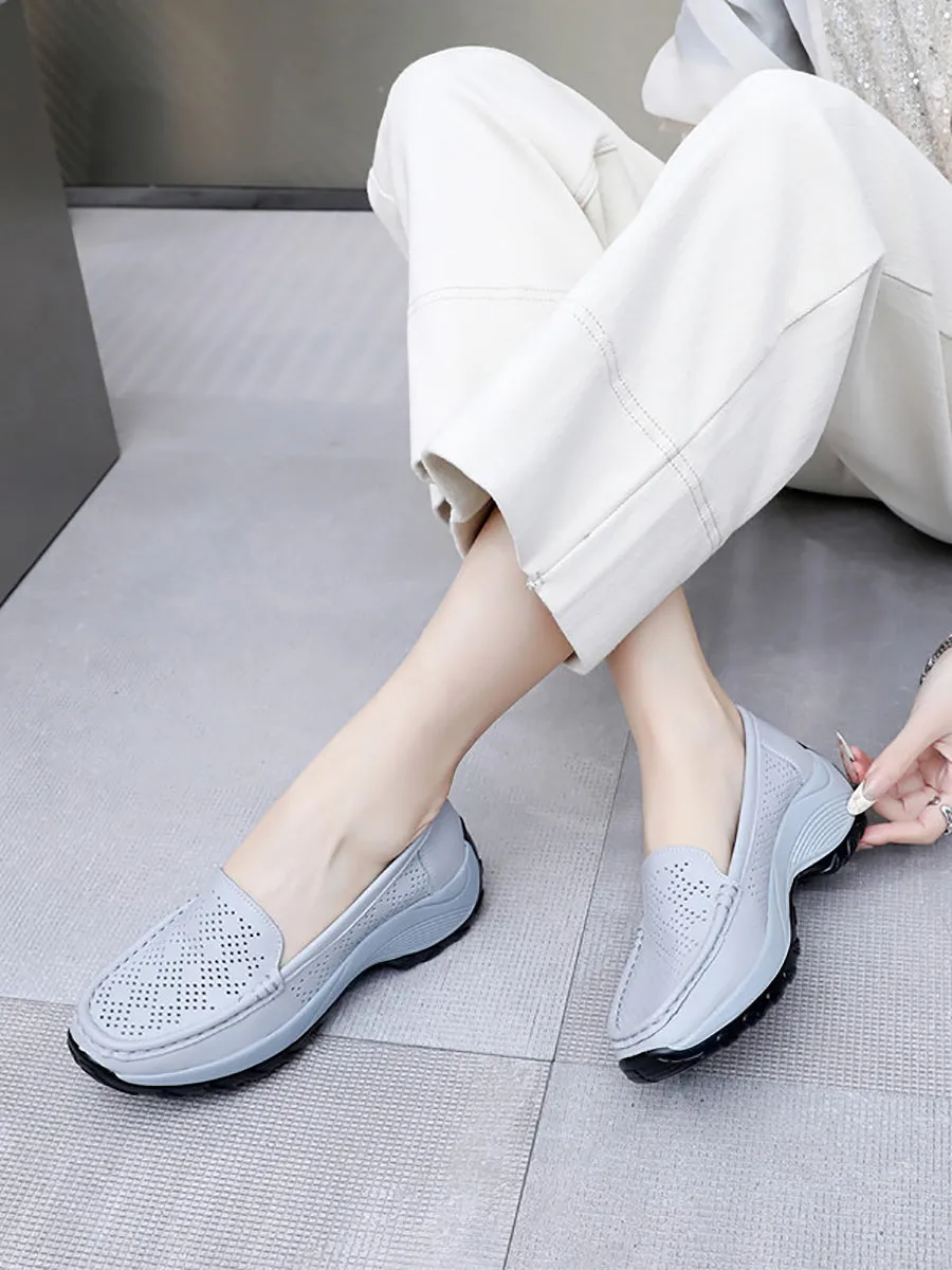 Women Summer Leather Cutout Platform Shoes