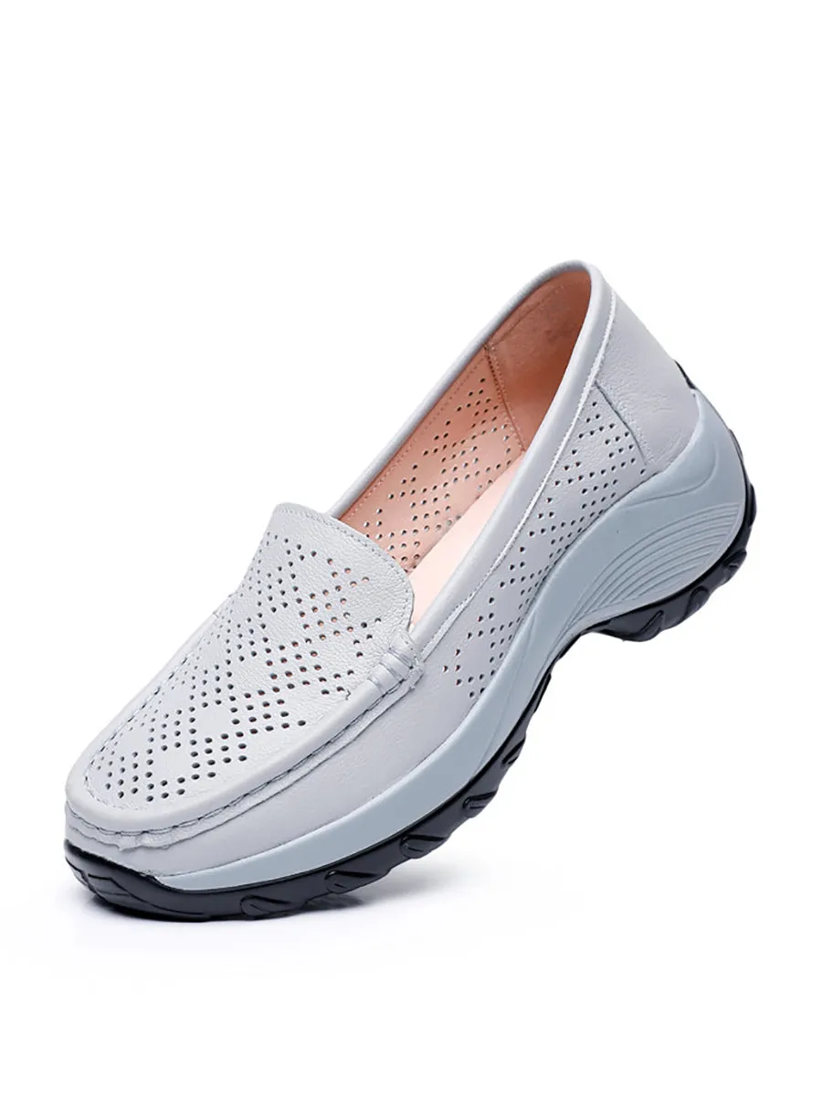 Women Summer Leather Cutout Platform Shoes