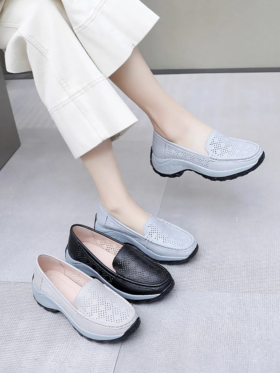 Women Summer Leather Cutout Platform Shoes